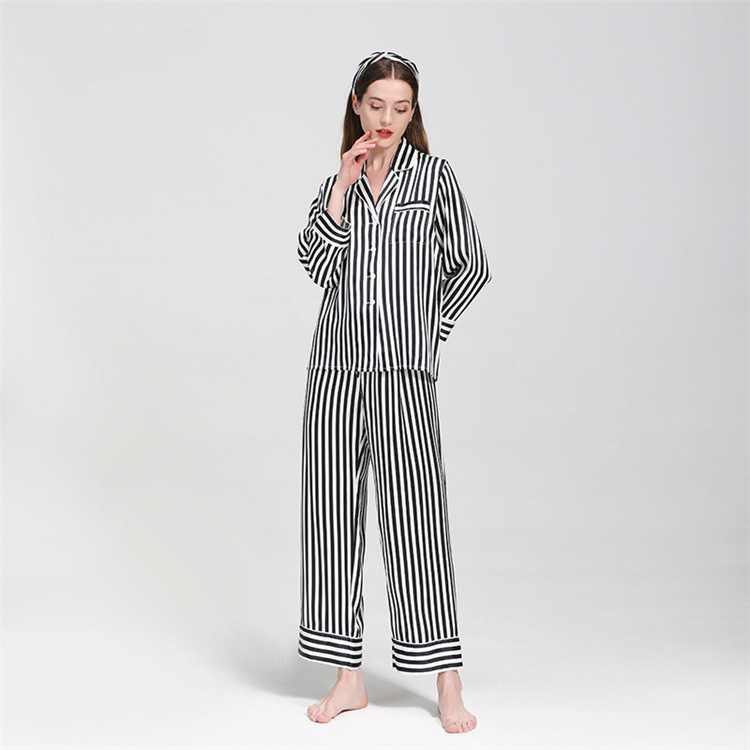TSK-TS8E025  19MM stripe silk pajamas women sleepwear lady pajamas luxury clothing women silk home c