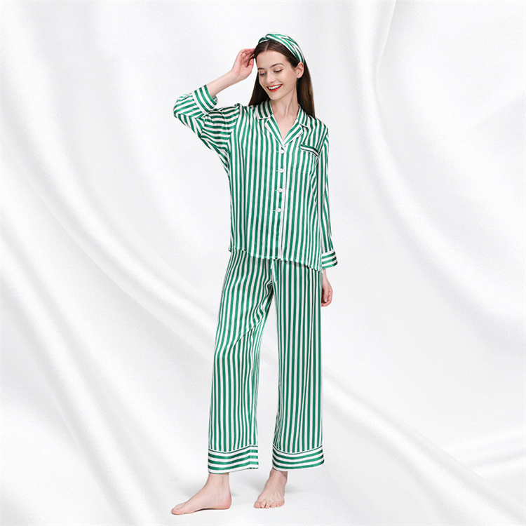 TSK-TS8E025  19MM stripe silk pajamas women sleepwear lady pajamas luxury clothing women silk home c