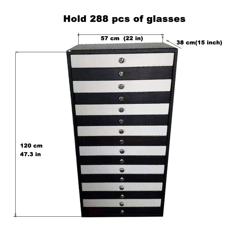 Factory Price  Fashion Black And White PU Leather 288pcs Optical Frames Glasses Display Shelf Cabine