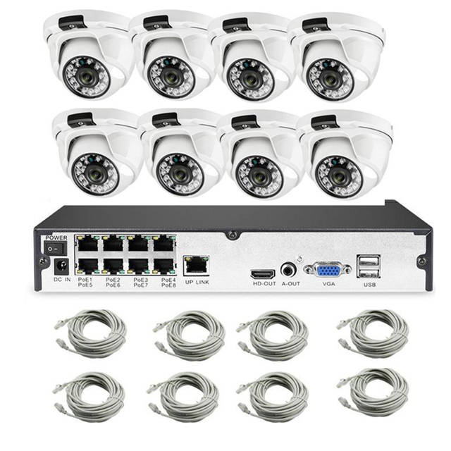 H.265 POE CCTV Security System 8CH 1080P NVR Audio Record 2MP Outdoor PoE IP Camera IR Night P2P Vid