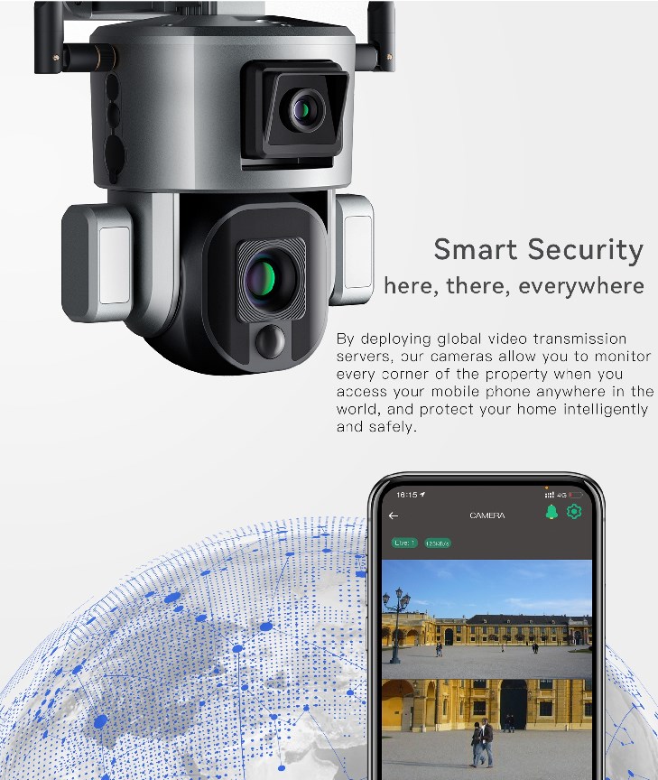 4G Sim Card Solar Camera Dual Lens PTZ 10X Zoom CCTV Outdoor Security Camera Alarm Linkage