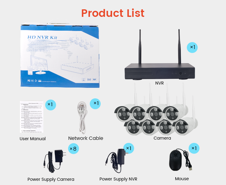 Outdoor night vision surveillance cctv camera set 4ch 8ch IP WIFI nvr kit 4 8 channel 1080P home wir