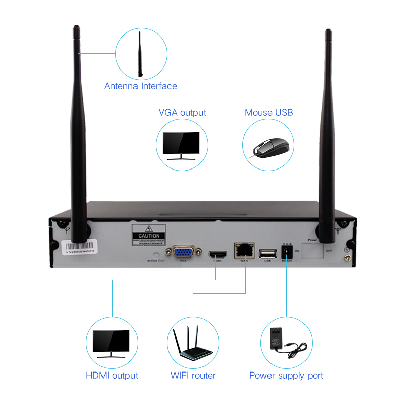 Vesafe 8CH NVR camera 2MP 3MP 5MP Smart infrared night vision  CCTV wireless  H.265 monitoring nvr w
