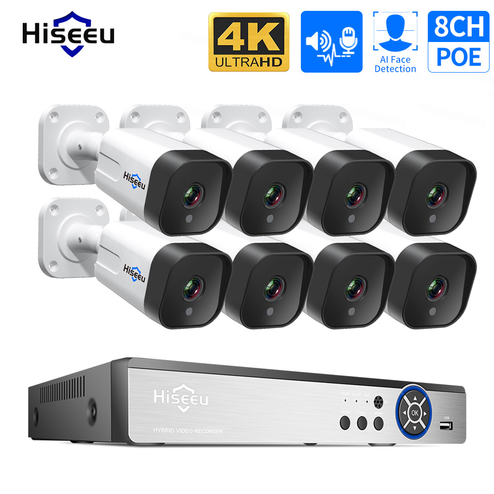 Hiseeu 4K 8channel 8mp Security Camera System Outdoor Home Poe Nvr Kit Cctv Ip Cameras Surveillance 