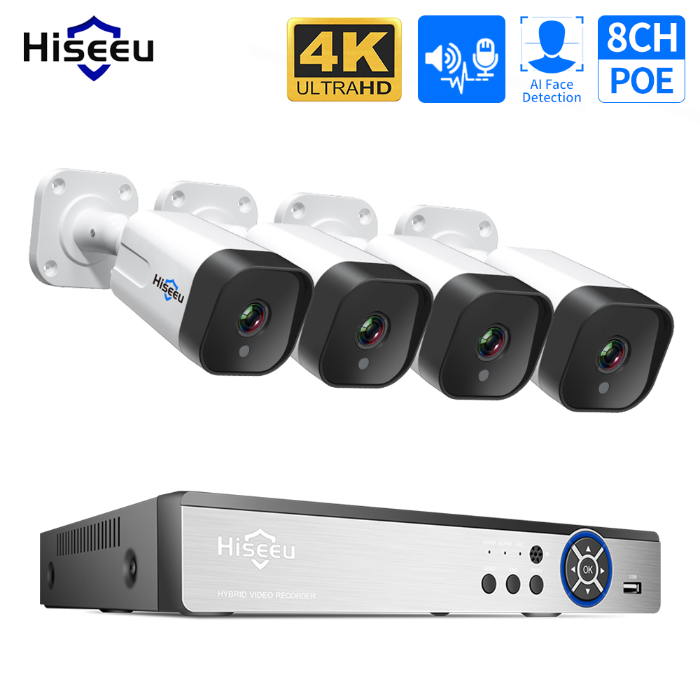 Hiseeu 4K 8channel 8mp Security Camera System Outdoor Home Poe Nvr Kit Cctv Ip Cameras Surveillance 