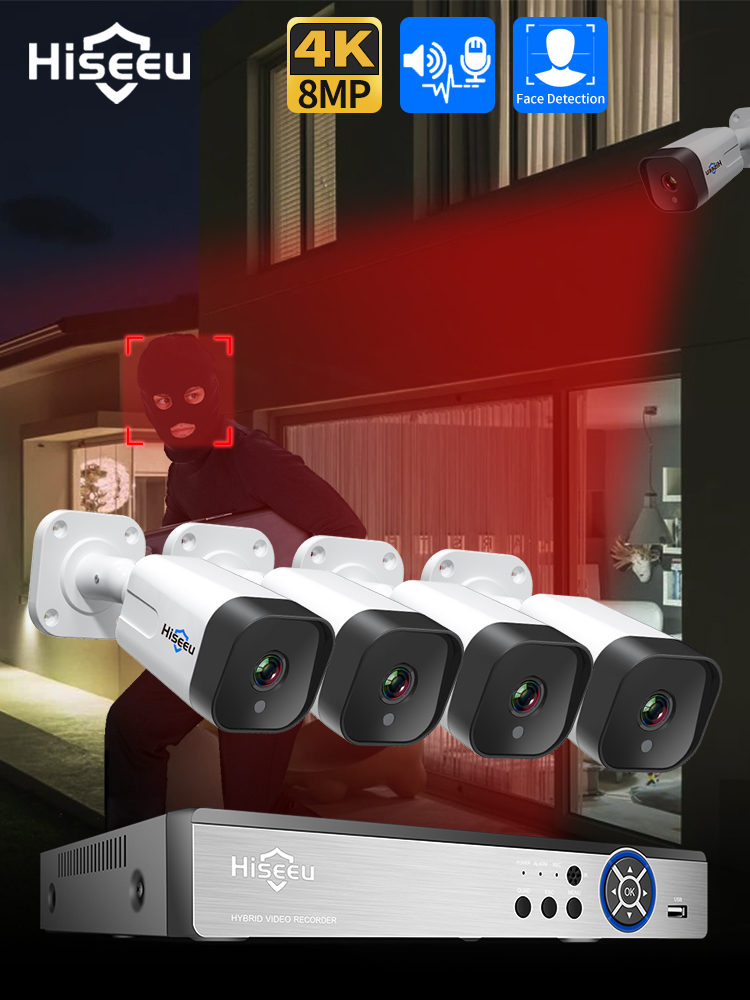 Hiseeu 4K 8channel 8mp Security Camera System Outdoor Home Poe Nvr Kit Cctv Ip Cameras Surveillance 