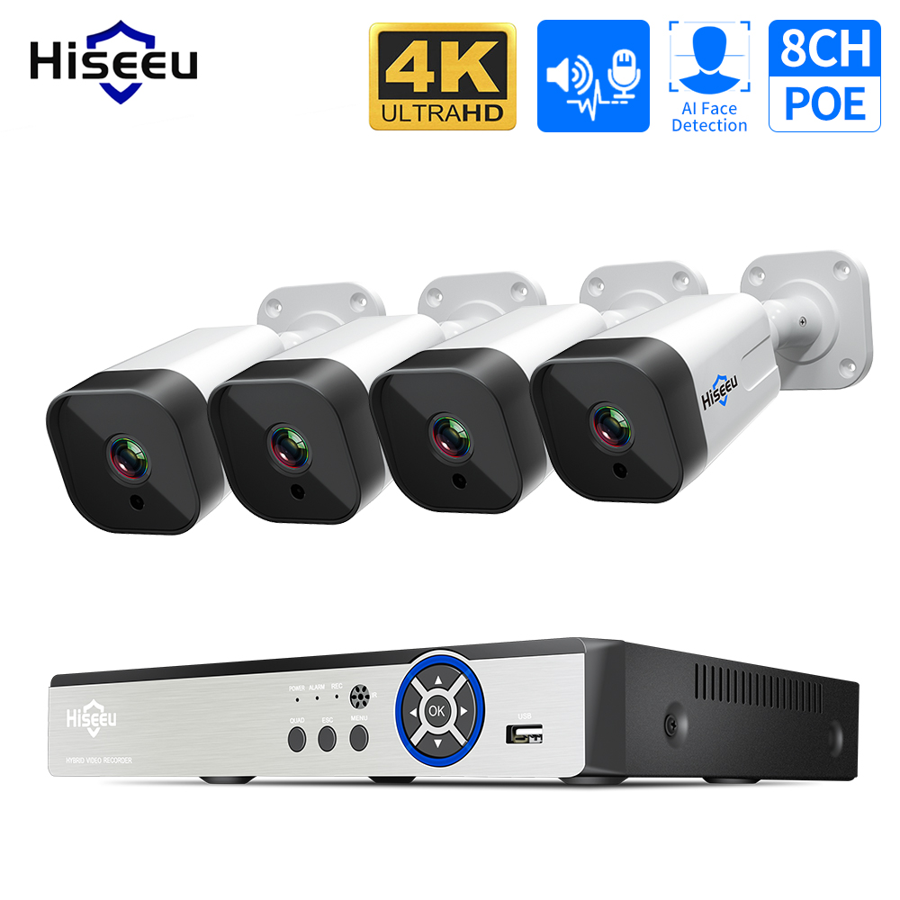 Hiseeu 4K 8channel 8mp Security Camera System Outdoor Home Poe Nvr Kit Cctv Ip Cameras Surveillance 
