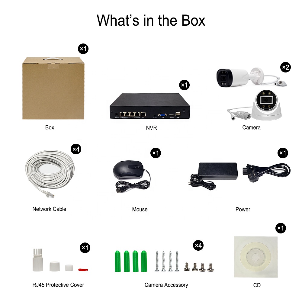 Bestech H.265 4CH 5MP  Two Way Audio IP Bullet Camera Security System  AI Human Face  Car Detection 