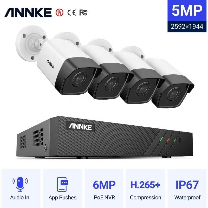 ANNKE 5MP 8CH PoE NVR Security Camera System 4pcs IP Outdoor Weatherproof Audio CCTV Surveillance Sy