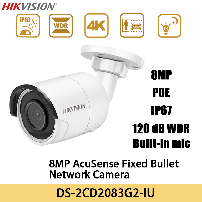 Original Hik DS-2CD2083G2-IU Replace DS-2CD2083G0-I 8MP POE Built-in Mic AcuSense Fixed Bullet Netwo