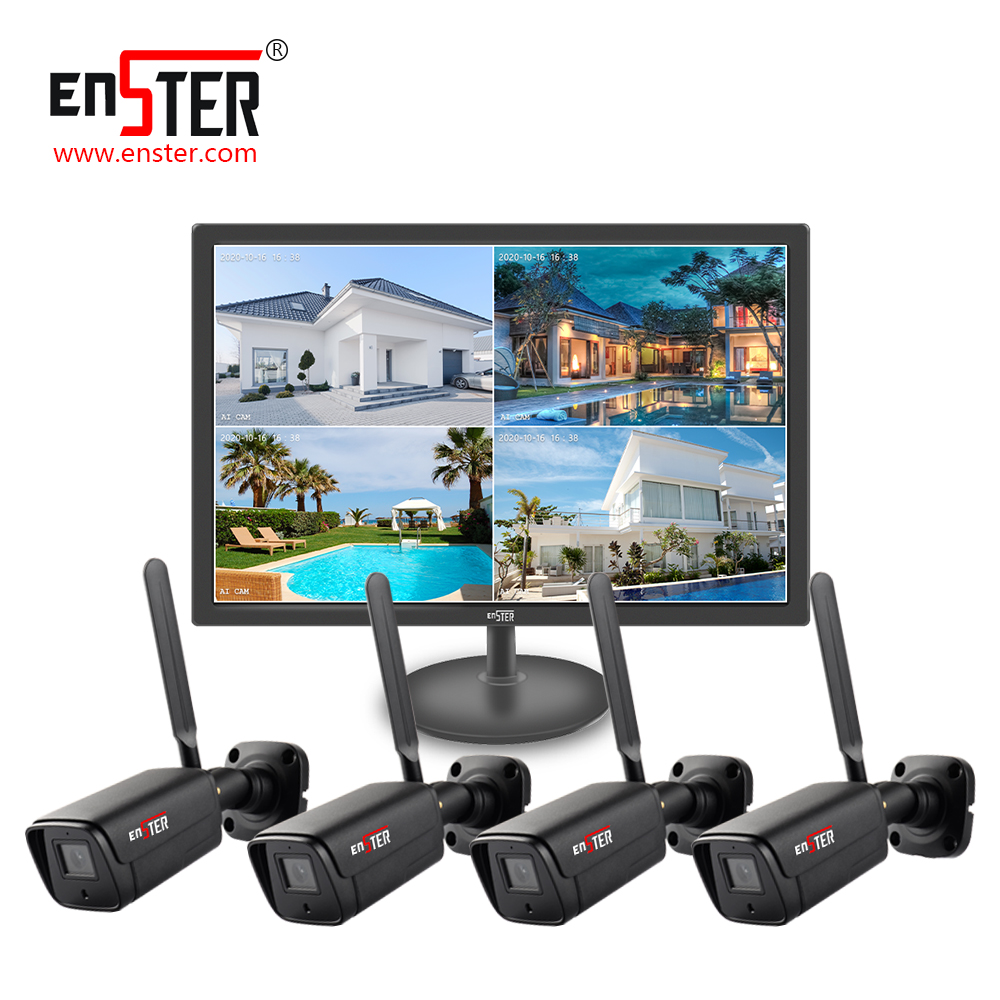 4Channel 19'' LCD Wifi Surveillance Cameras Security Monitoring Wireless CCTV System OEM Factory