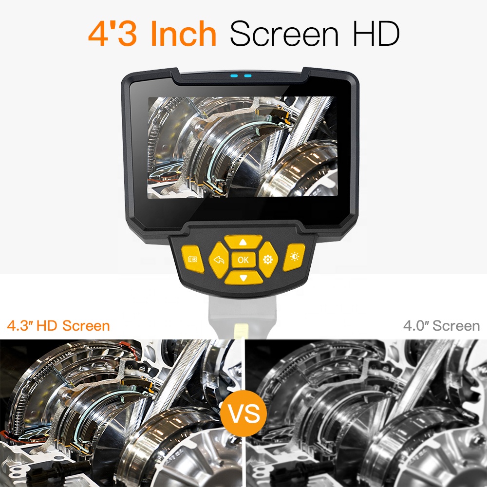 360 degree rotation 1MP 0.8M hard cable 4'3inch LCD screen articulating endoscope camera industrial 