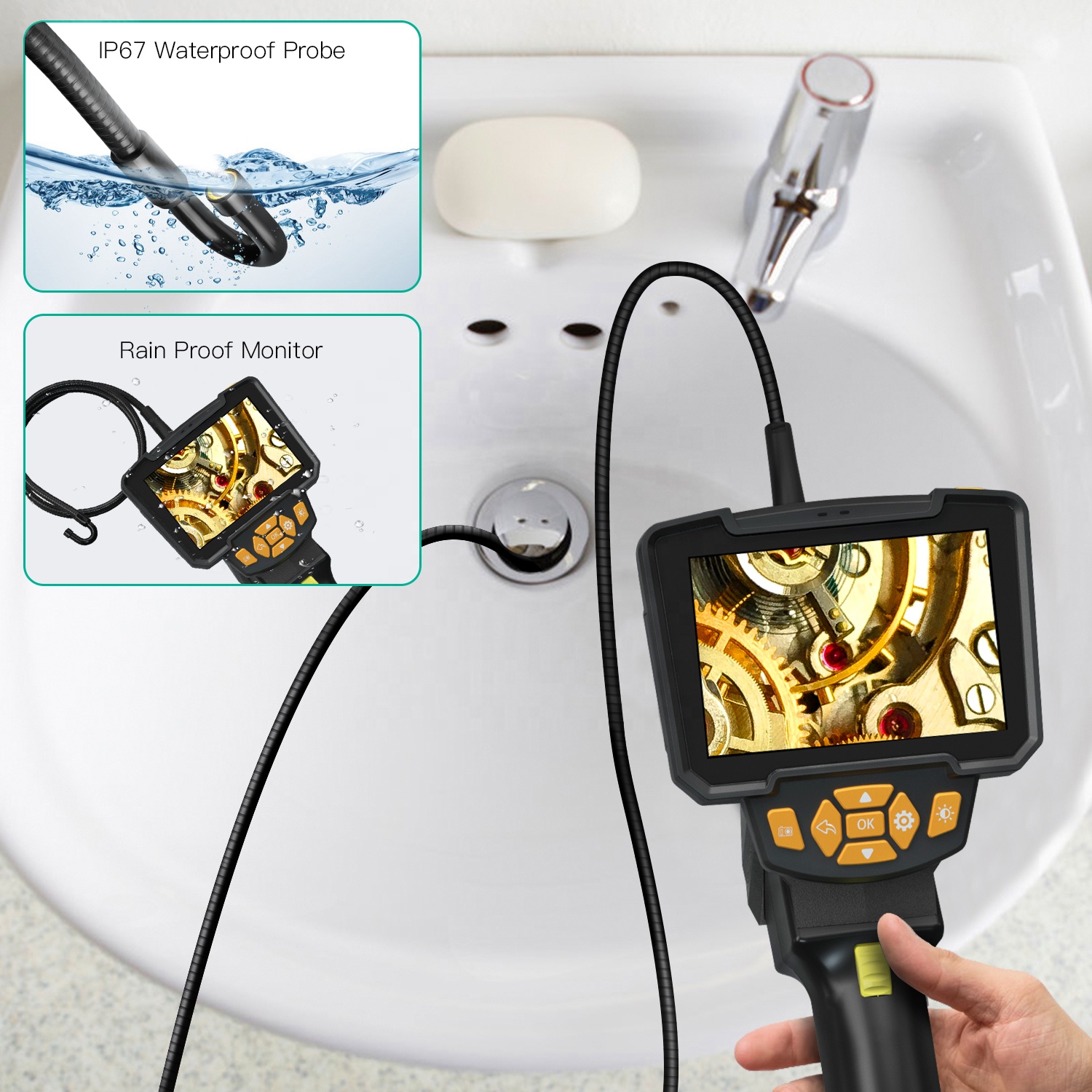 360 degree rotation 1MP 0.8M hard cable 4'3inch LCD screen articulating endoscope camera industrial 