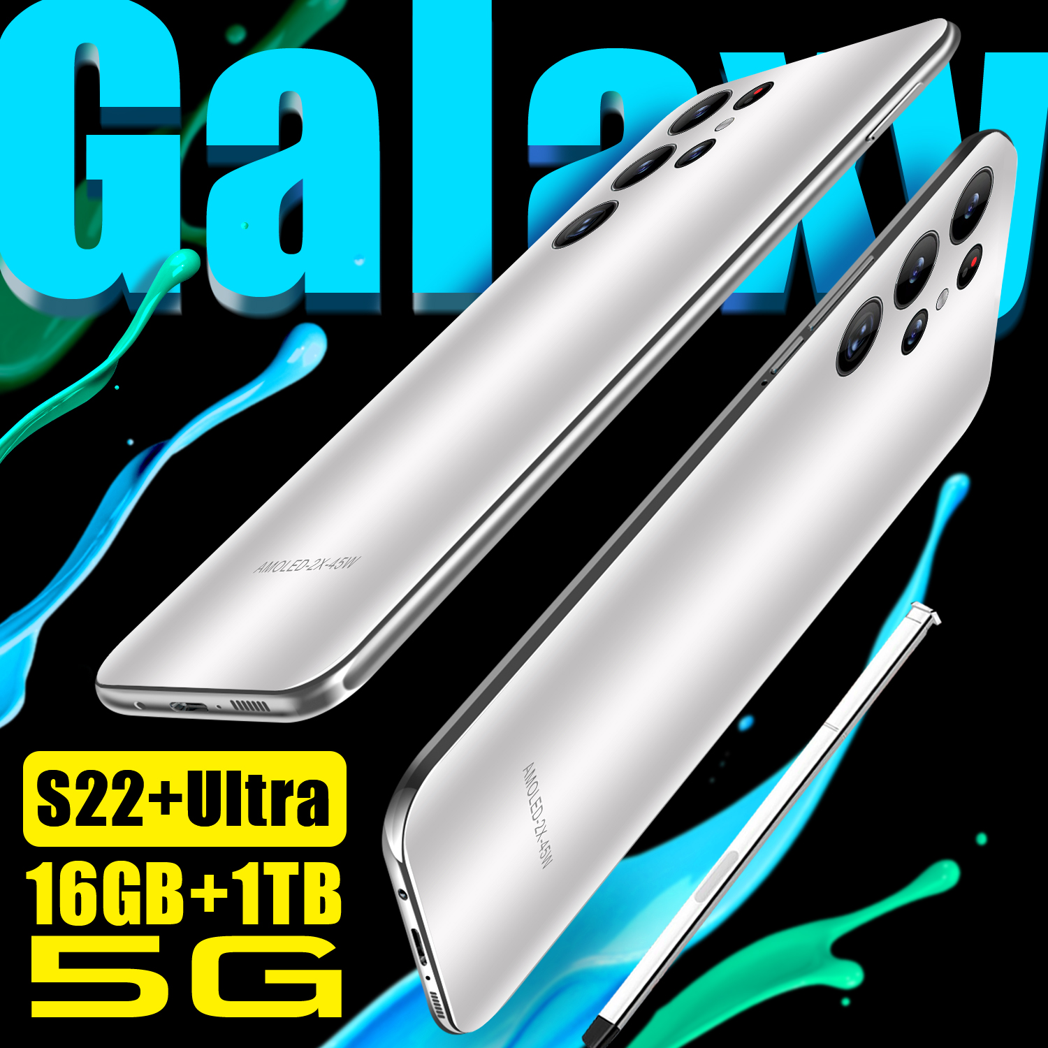 New S22 smart phone 7.3 HD Inch Full Screen 16GB+1TB Dual SIM Smartphone 6800mAh Android Mobile Phon