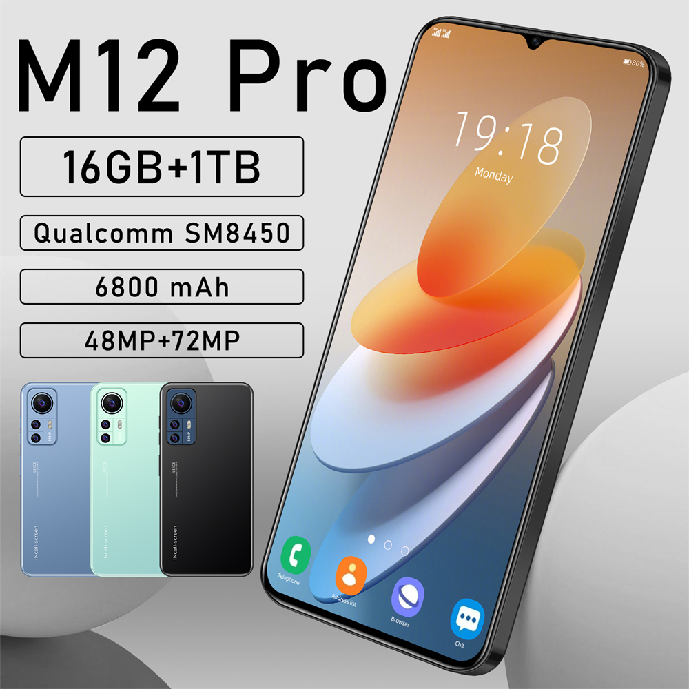 Hot Selling M12 Pro 16GB+1TB 6.3 Inch M12 5G NETWORK full Display Android 12 Mobile Cell Smart phone