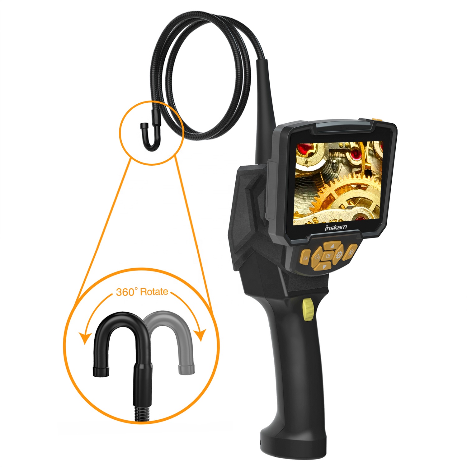 360 degree rotation 1MP 0.8M hard cable 4'3inch LCD screen articulating endoscope camera industrial 
