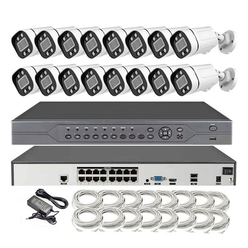 Full Color 24/7 Mic Audio 8MP Camera 4K POE NVR KIT 16CH CCTV Set
