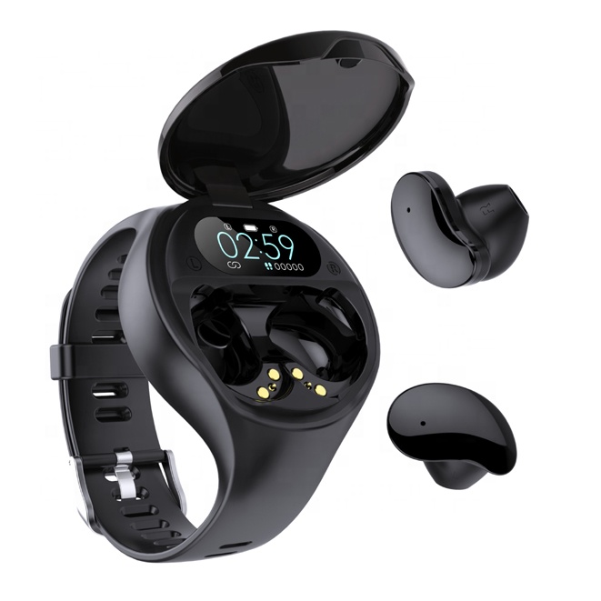 2022 Smart Watch 2 In 1 Earbuds W1 Smartwatch Wire