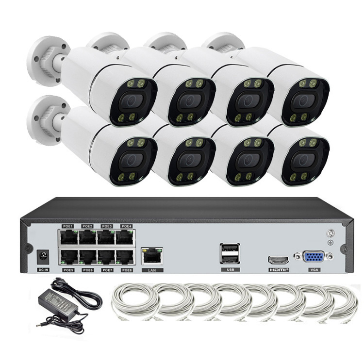 4K 8MP Voice Audio With Mic 8CH NVR Kit IP POE Camera System 8 Channel Full Color at Night