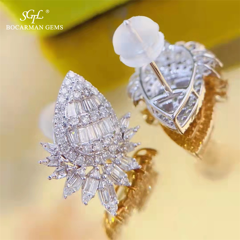 Natural diamond  earrings gold 18k  Pear-shaped elegant sparkling earrings women's accessories for j