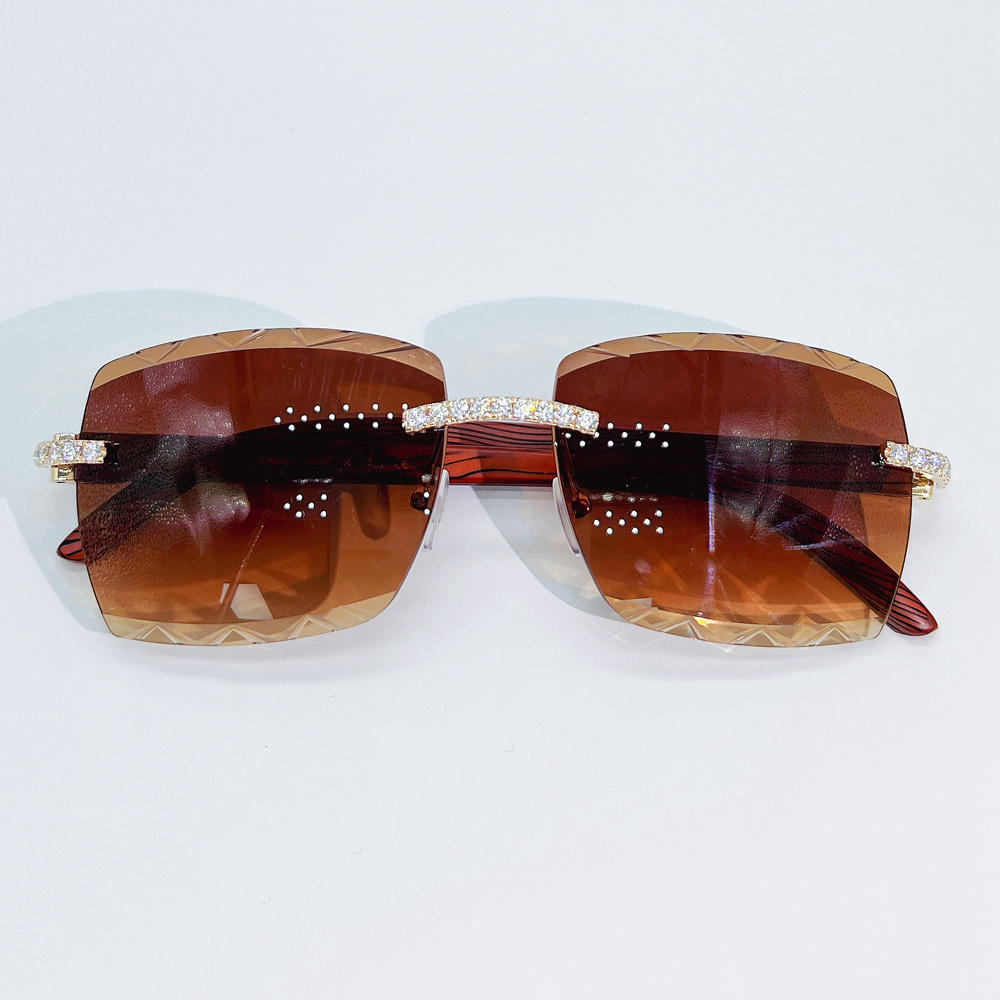 2022 Hot Selling Bling Moissanite Sunglasses 10k real gold fashion sun glasses Men Rimless Metal Sun