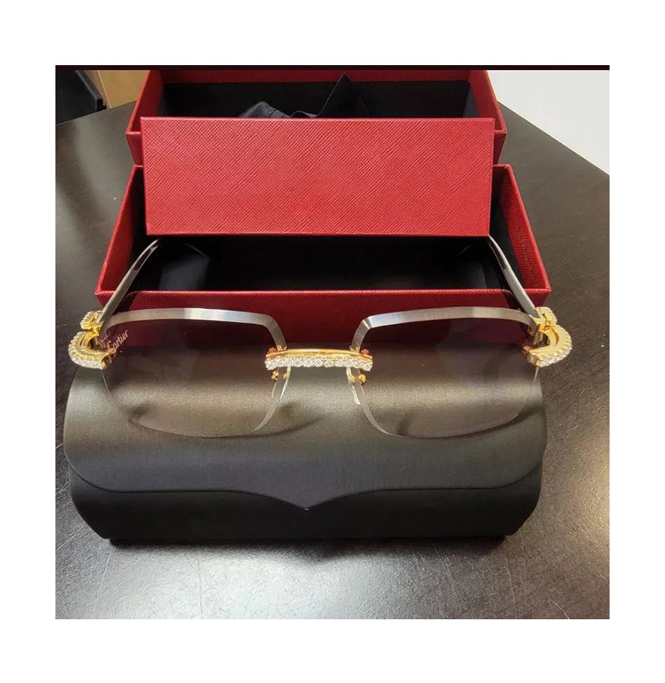 Luxury Handmade Customize Logo Retro Full rim optical frame solid 18kt gold with Diamond and Pearl J
