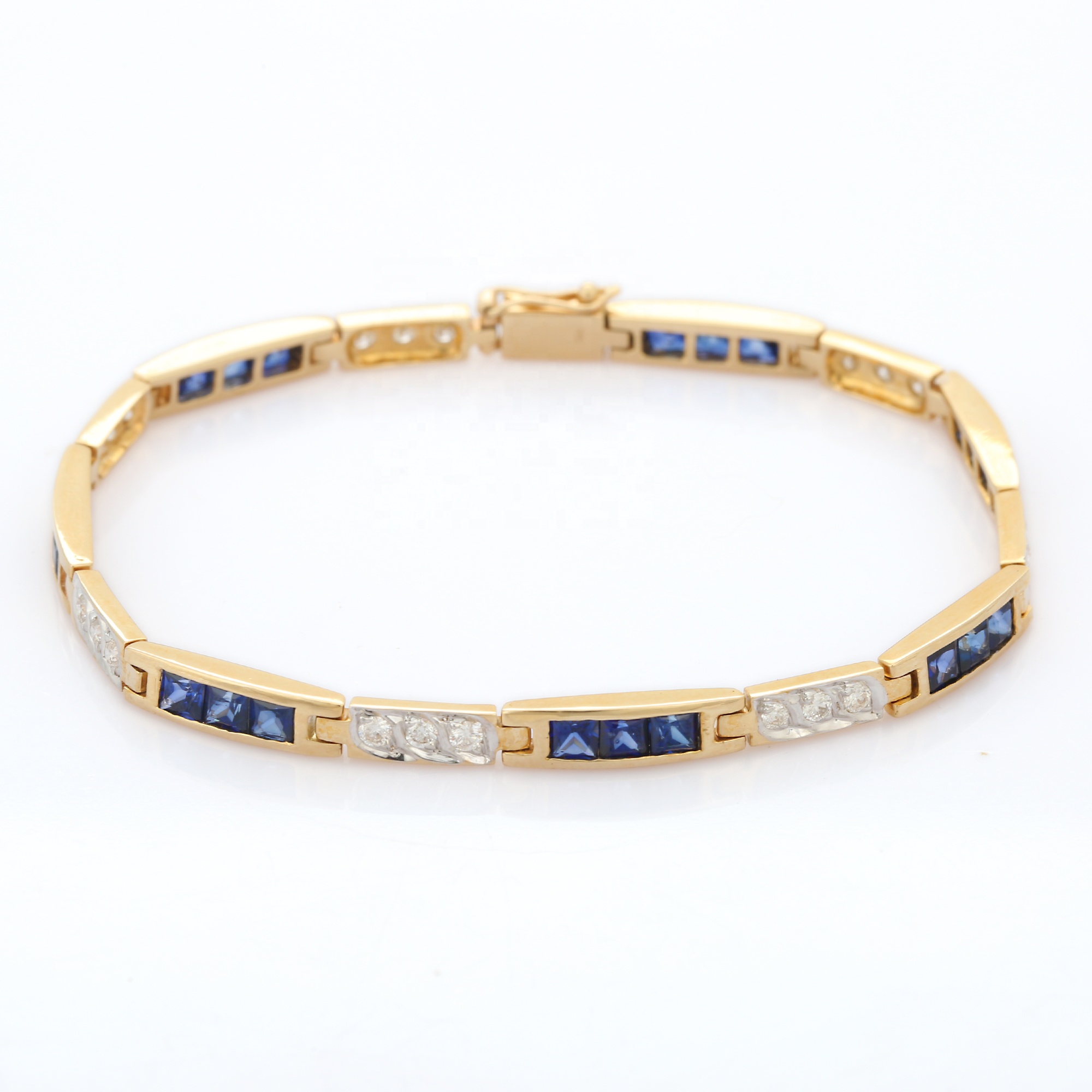 Best Selling Product Natural Sapphire Diamond Gemstones Tennis Bracelet Men 14K Solid Yellow Gold Br