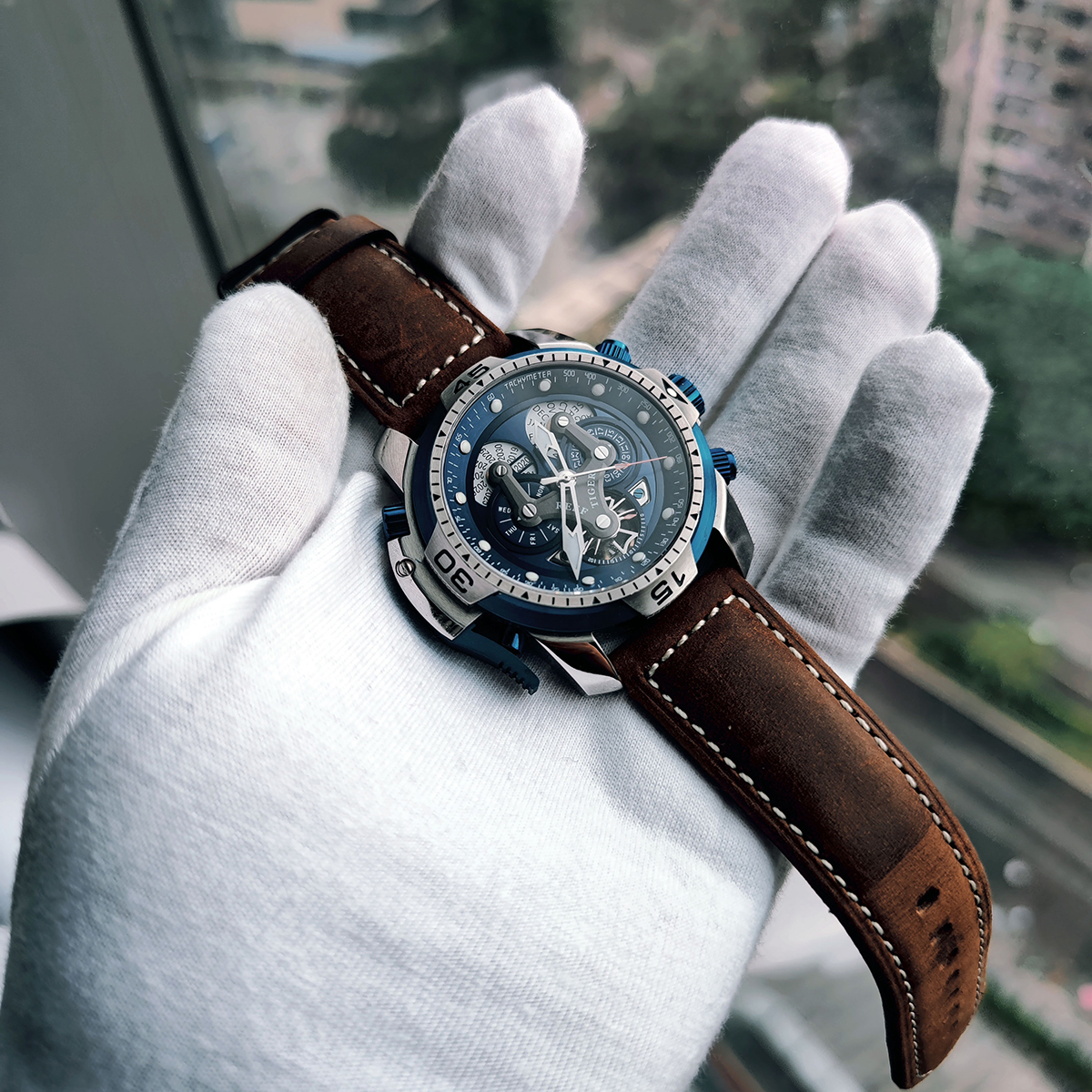 Hot Sell Brand Luxury Sport Rose Gold Military James Bond 007 Mechanical Watches Leather Strap Autom