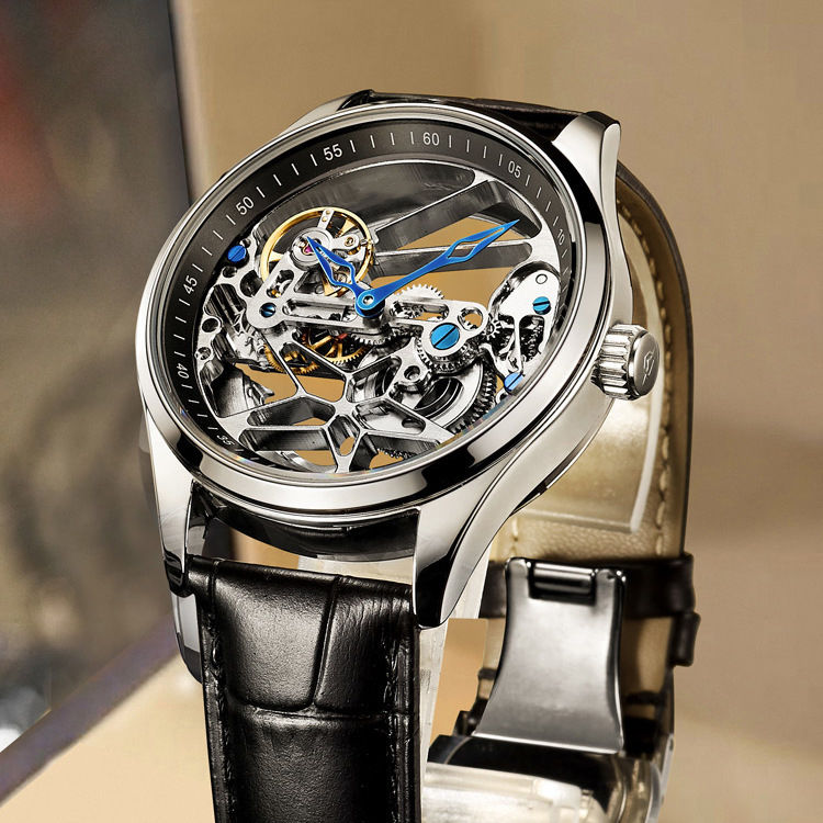 Men's watch hollow Tourbillon fully automatic mechanical watch Black technology men's trend Watch