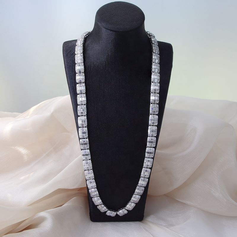Sterling Silver925 Hip Hop Jewelry 9.5mm Width Full Setting Iced Out Baguette Moissanite Cuban Neckl
