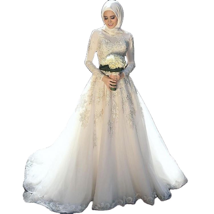 Arabic Muslim Wedding Dress Long Sleeve A-Line Bridal Gown Cheap Pakistani Wedding Dresses New vesti