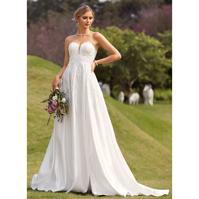 Vestido de noiva Elegant Evening Dresses Deep V Neck White A-Line Stain Princess Bridal Gown Wedding