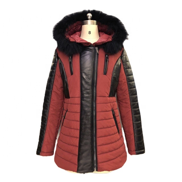 Hot Sale Autumn Winter Cool Girls Clothing Polyester Fabric Waded Genuine Leather Detachable Fox Fur