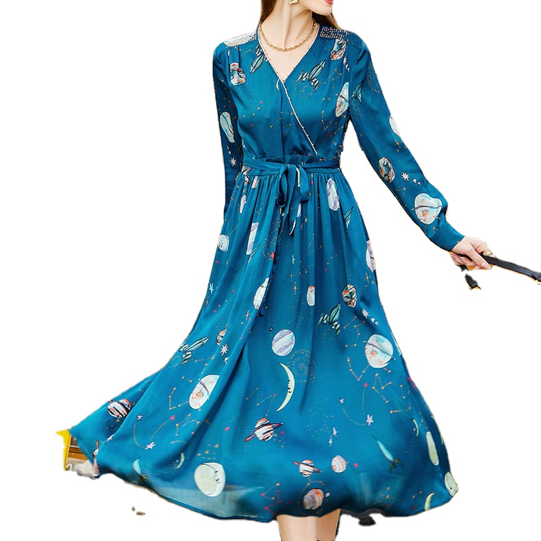 Wholesale Best Seller KML Design By Italy Latest Collection Worsted Deep Blue Color Dress For Women