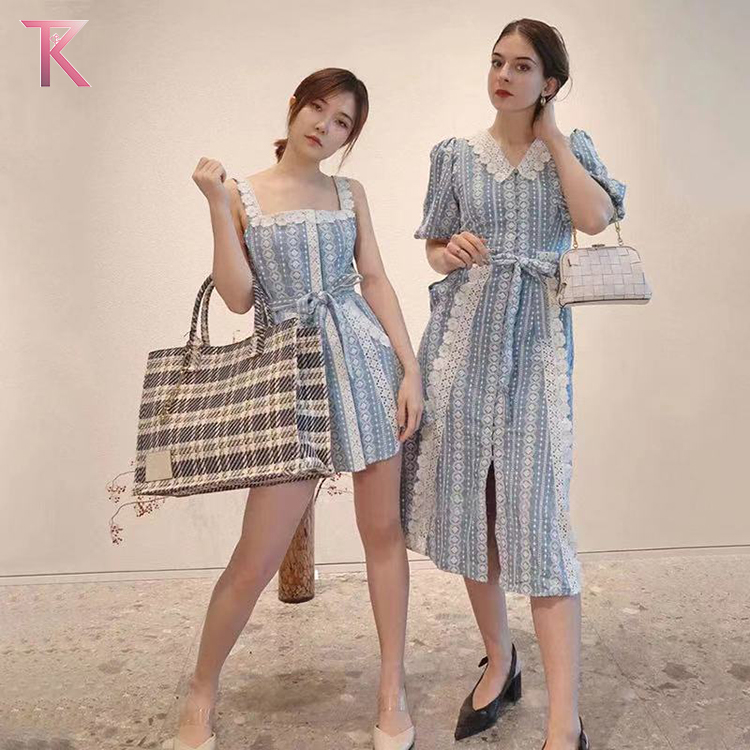 Fall 2022 V-Neck Contrast Patchwork Panel Fashion Women's Skinny Office Striped Dress
