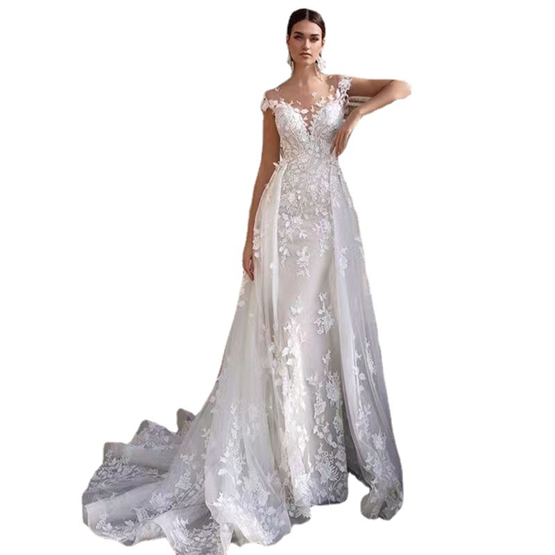 S1317F   2022  New sexy tube top v-neck floating yarn off-shoulder lace mermaid wedding dress bridal