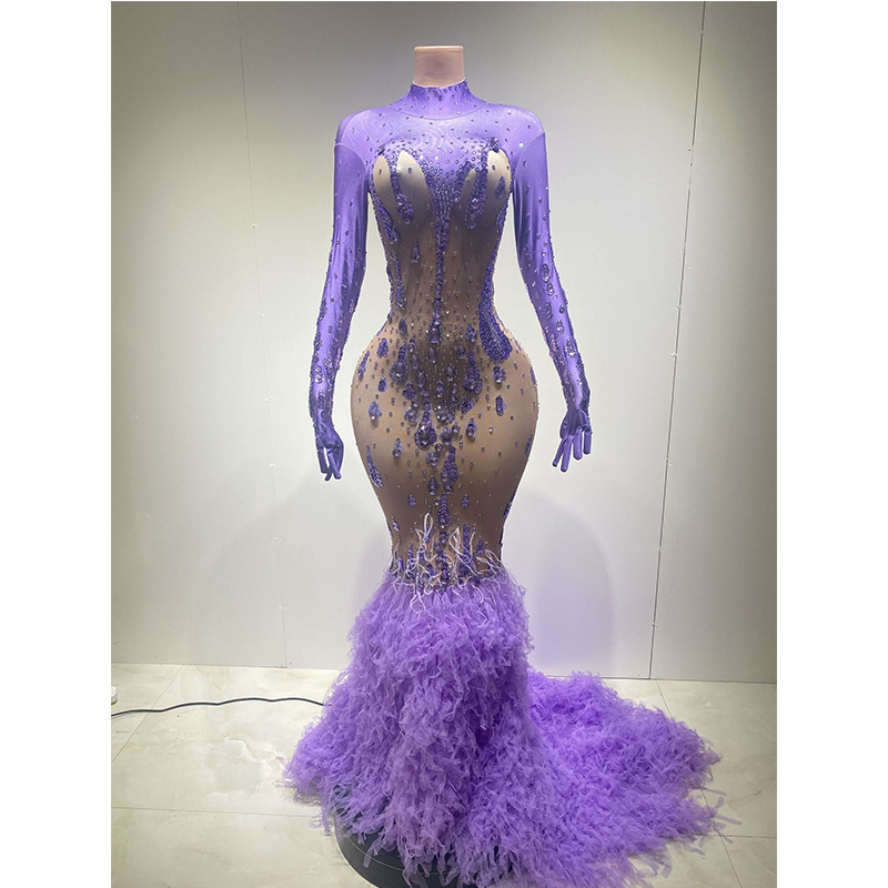 New 2022 Fashion Lace Mermaid Tailing Tulle Dresses Women Party Evening Crystal Sexy Night Club Wear