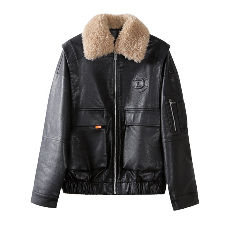 Stylish solid color leather coat with fur women winter jacket clothes plus size winter coat for wome