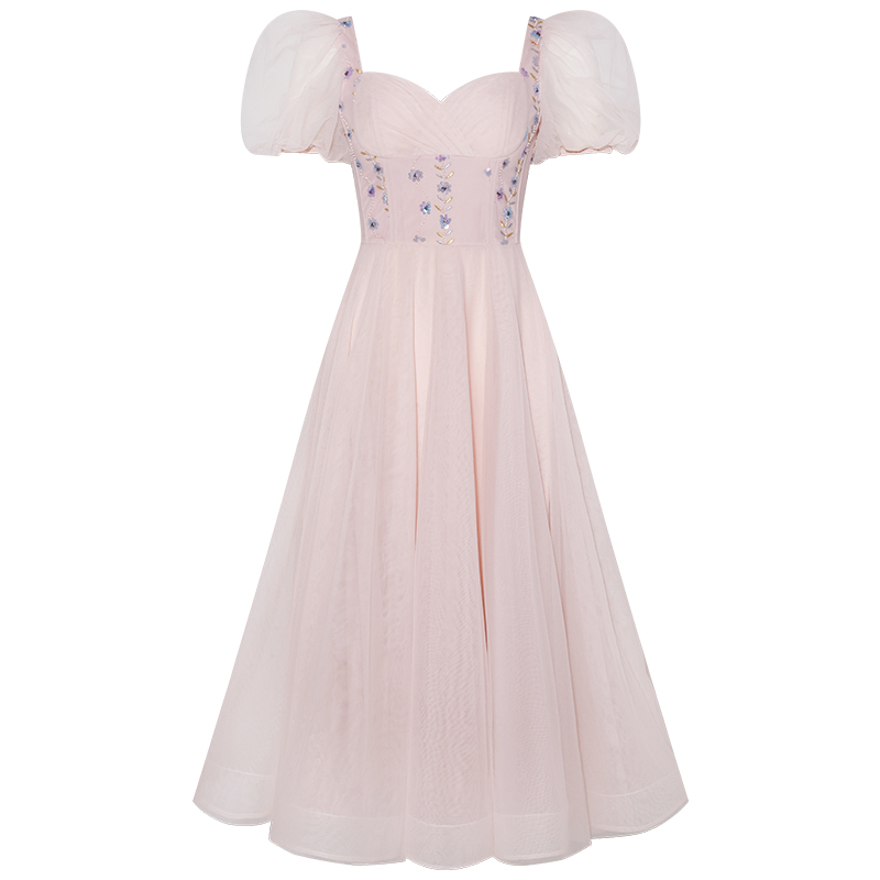 YIGELILA Elegant Women 2022 Embroidery Floral Dress Short Sleeve Cocktail Dress Sequined Party Dress