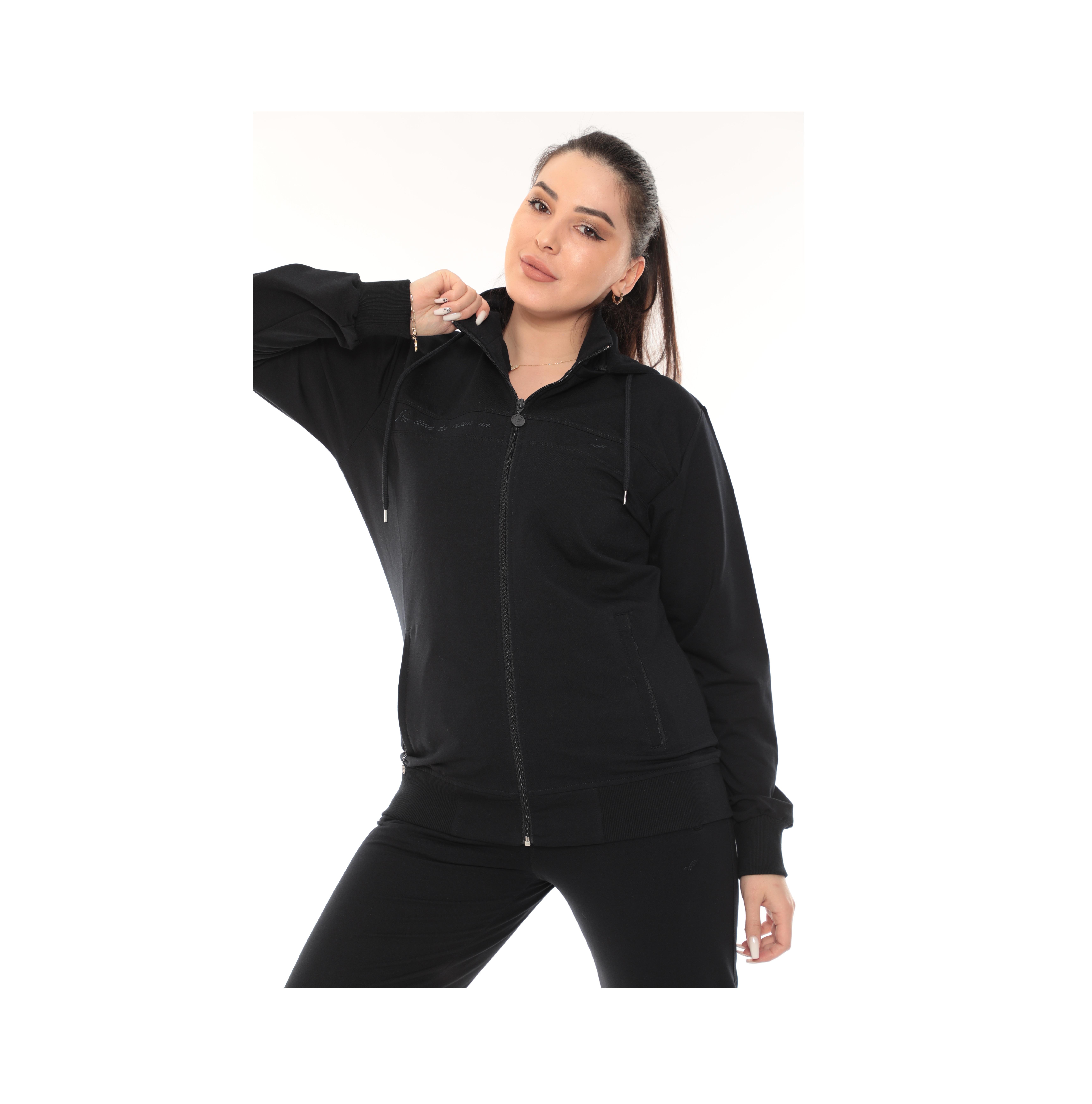 Modern New Customized Cotton Best Quality Sports Tracksuitset Jogger Set Clothes For Women Black Col