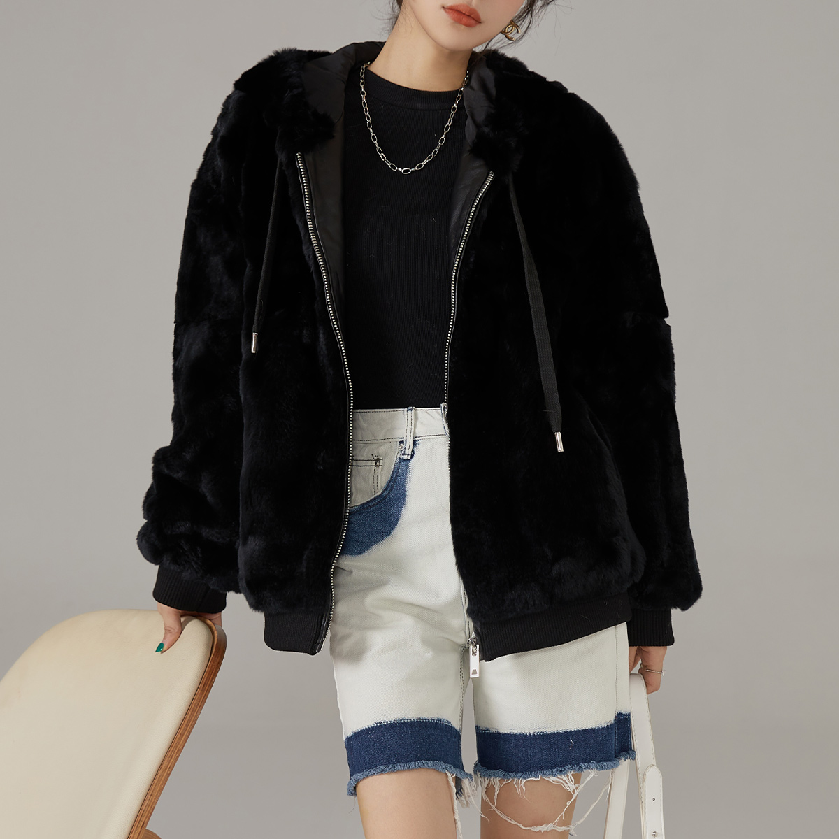 Winter Long Mink Fur Leather Girl Jacket Coat Winter Jacket For Women