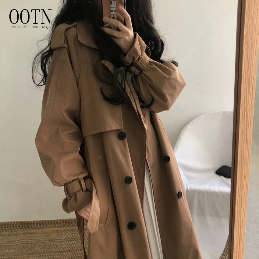 OOTN Autumn Winter Fashion Double-breasted Windbre
