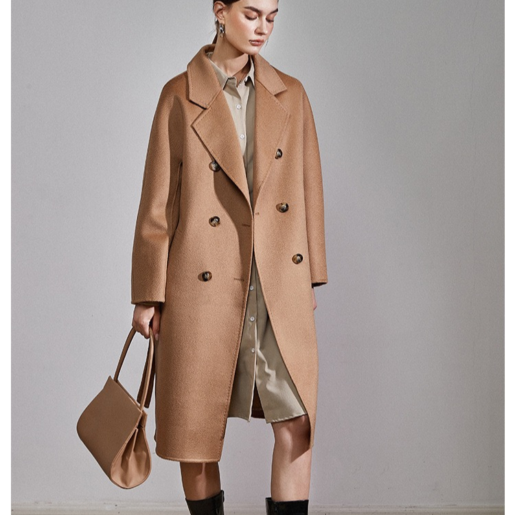 Customization High quality Handmade Women's Double-breasted Long Australian wool Cashmere Water ripp