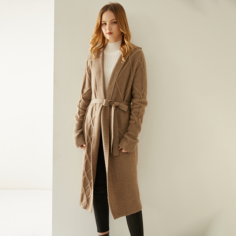 Women's Winter Top Casual High Quality Knitted Long 100% Cashmere Cardigan Sweater Coat