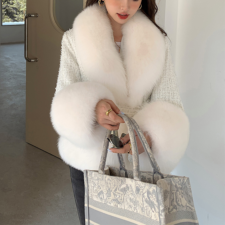 New 2022 Women luxury cloths for Women Natural Fox Fur Jacket Knitted Wool Cashmere Blended Coat