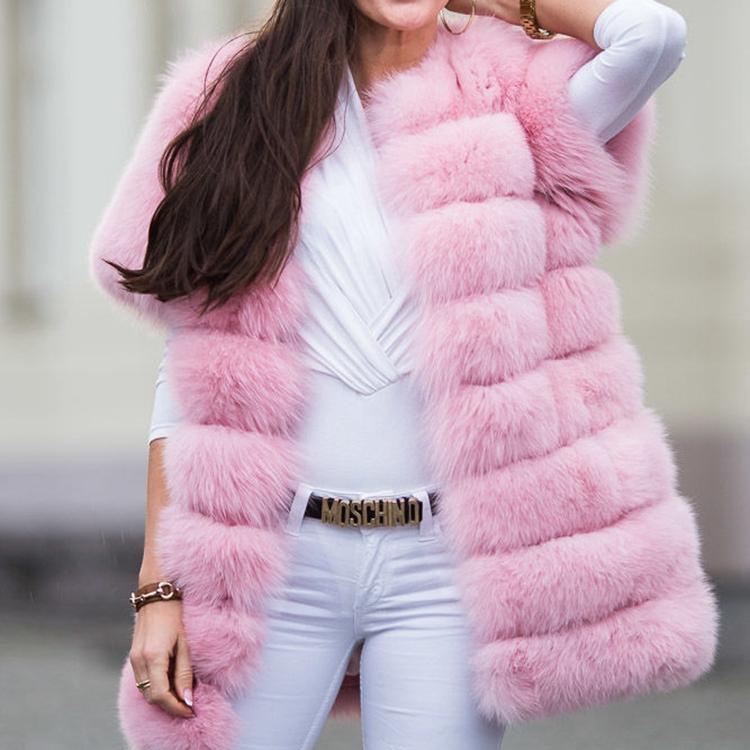 Winter Women Real Fox Fur Vest Custom Real Pink Fox Fur Coat Fashion Jacket Ladies Outerwear Clothes