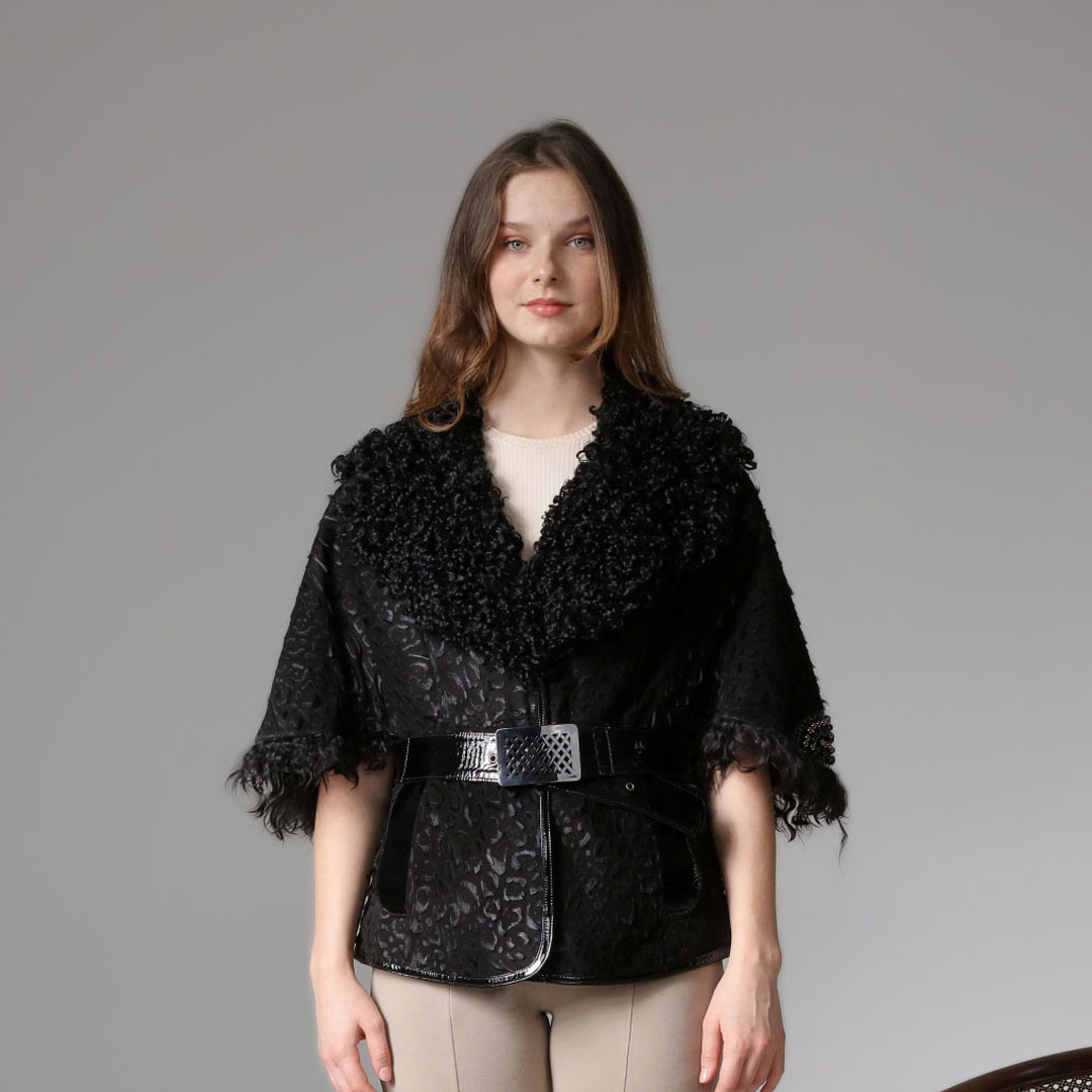 Genuine Leather Black Women's Leopard Patterned Coat  BCK1569  New Season Luxury Autumn Winter Best 