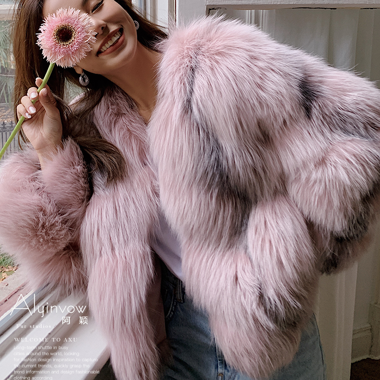 Fur Lady Collection Free Logo OEM Europe Style Long V Neck Real Fox Fur Coat Women  female Vintage m