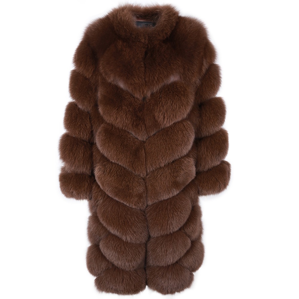 Winter Warm Elegant Women Stand Collar Long Fur Coat Ladies Real Fox Fur Jacket Outerwear