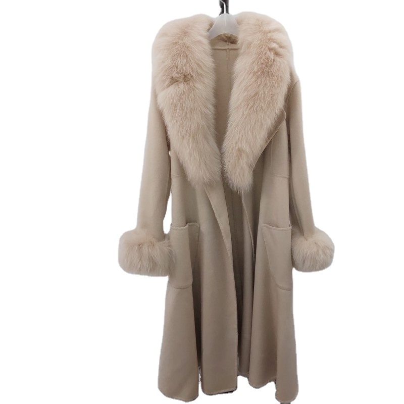 High-End Double-Sided Cashmere Coat Women's Long Elegant Slim Real Fox Fur Coat